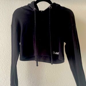 Black Bombshell Sportswear Crop-Top Hoodie with Thumb Holes S-M